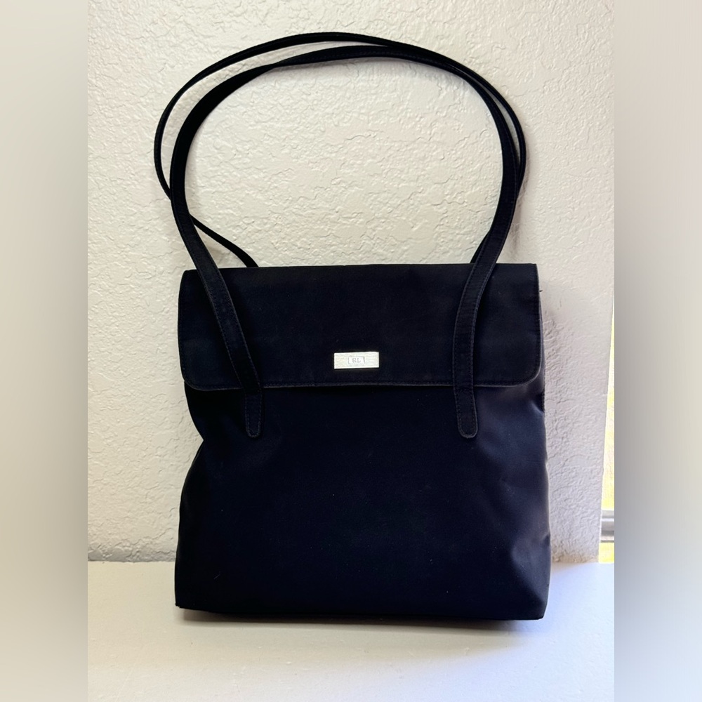 Ralph Lauren Purse Womens Black Canvas Pockets Snap